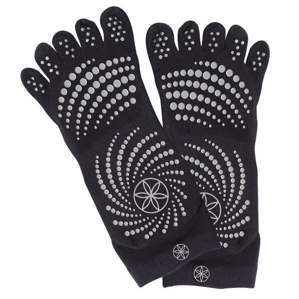 Gaiam Grippy Yoga Socks - Anti-Slip Yogasokken - Zwart/Grijs - S/M