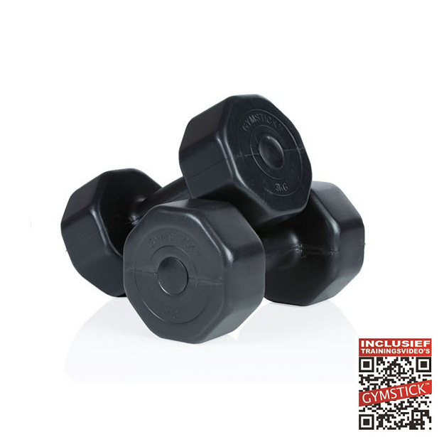 Gymstick Vinyl Dumbbell Set - 2 x 5 kg - Noir - Avec vidéos d'entraînement en ligne