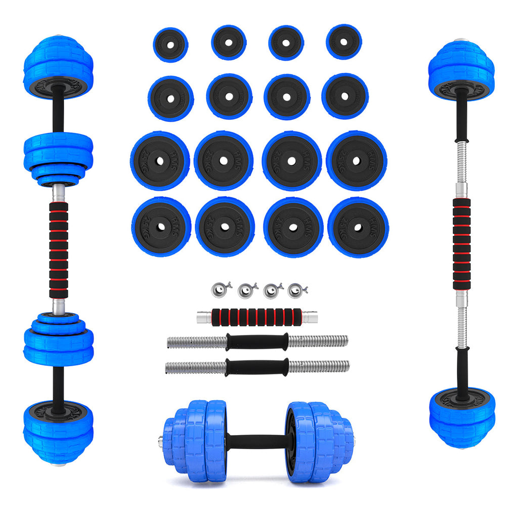 HMS Set de Barre et Haltères Réglables - Bleu - 30 kg