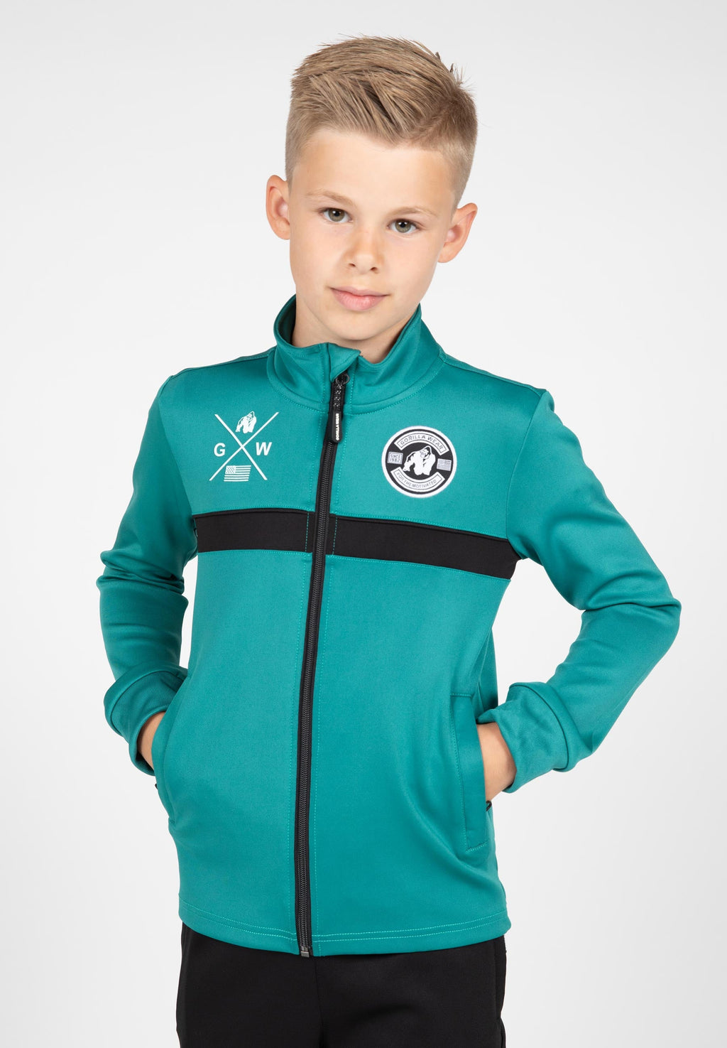 Gorilla Wear Vernon Kids Trainingsjas - Track Jacket - Groen/Blauw