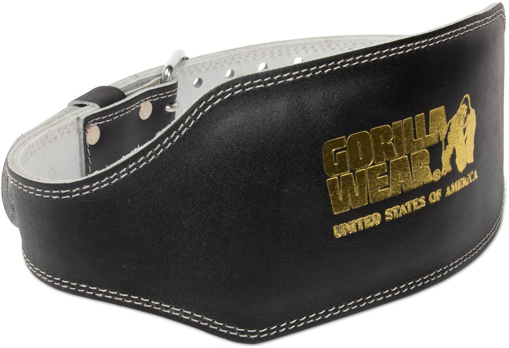 Gorilla Wear 6 Inch Padded Leather Lifting Belt - Noir/Or