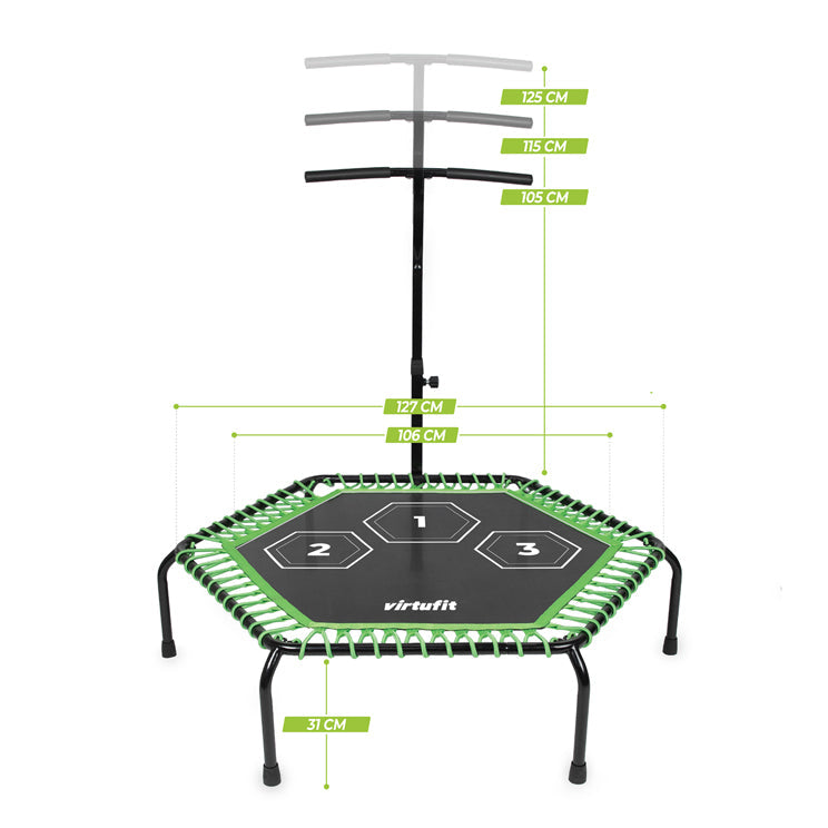 VirtuFit Fitness Trampoline Pro avec poignée - Noir - Hauteur réglable - 127 cm tapis de saut