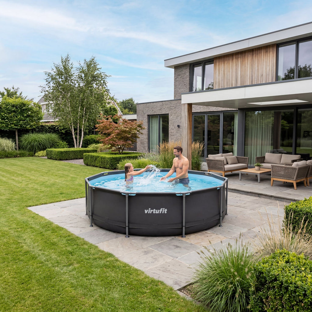 VirtuFit Rond Zwembad - Ø244 x 76 cm - Antraciet - Inclusief Filterpomp