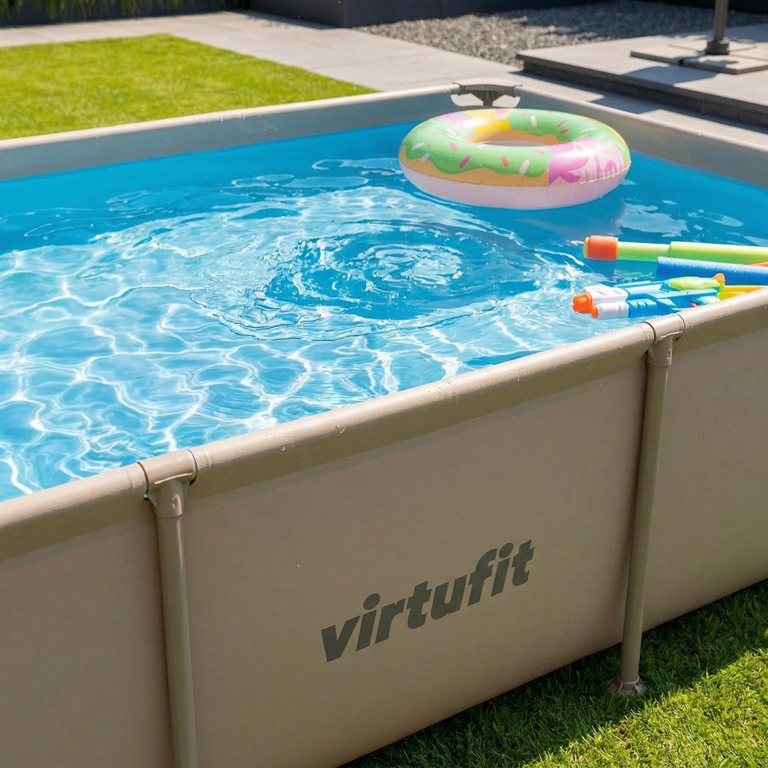 VirtuFit Rechthoekig Zwembad - 260 x 180 x 66 cm - Beige - Inclusief Filterpomp