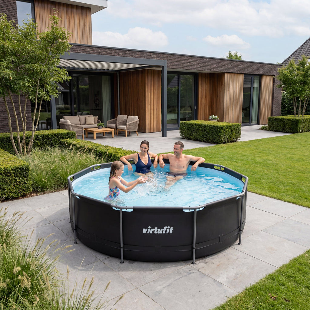 VirtuFit Zwembad Rond Ø366 x 100 cm - Antraciet - Compleet Pakket