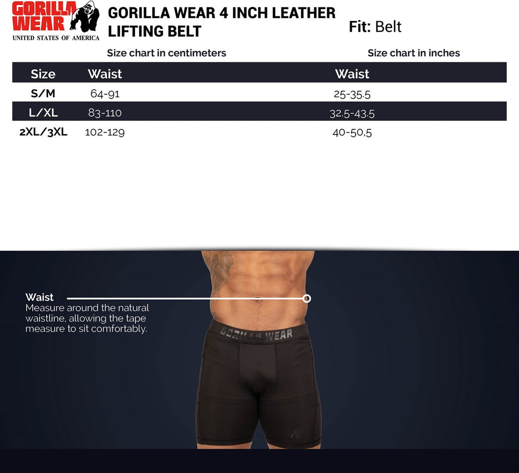 Gorilla Wear 4 Inch Leather Lifting Belt - Noir