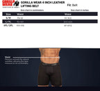 Gorilla Wear 4 Inch Leather Lifting Belt - Noir