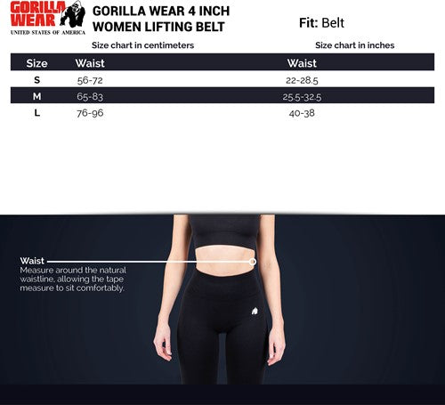 Gorilla Wear Halterriem - 4 Inch Dames Lifting Belt - Zwart