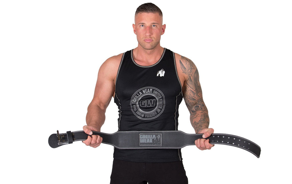Gorilla Wear 4 Inch Padded Leather Lifting Belt - Black/Gray