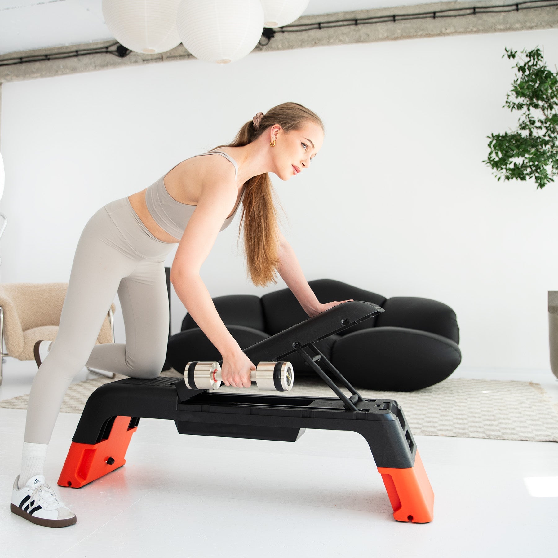 HMS Step de Fitness Réglable Pro - Stepper d'Aérobic - Noir/Orange