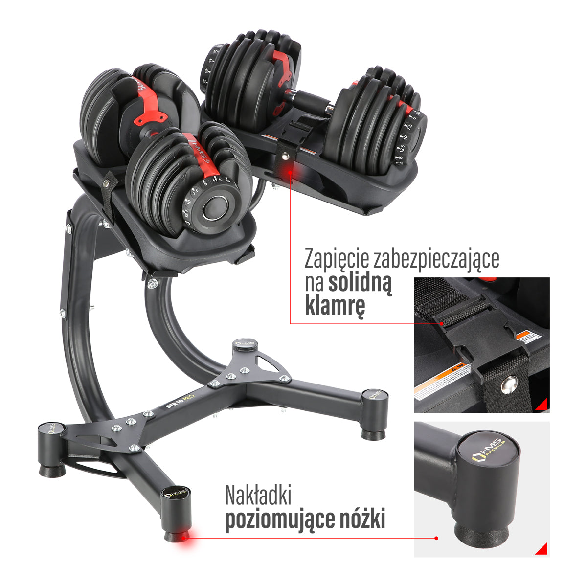 HMS Set de Haltères Réglables avec rack de Rangement - 2 x 23,8 kg