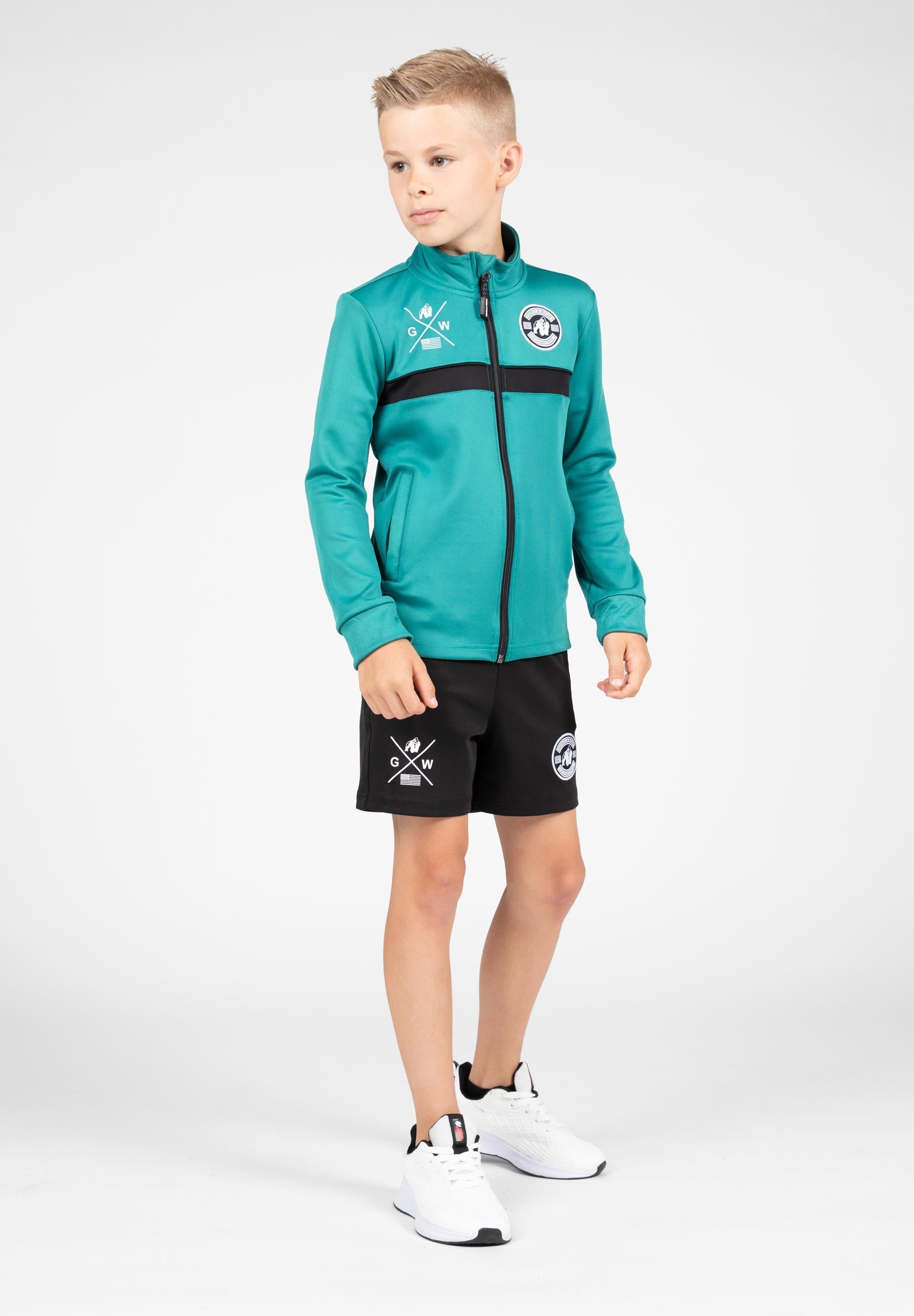Gorilla Wear Vernon Kids Trainingsjas - Track Jacket - Groen/Blauw
