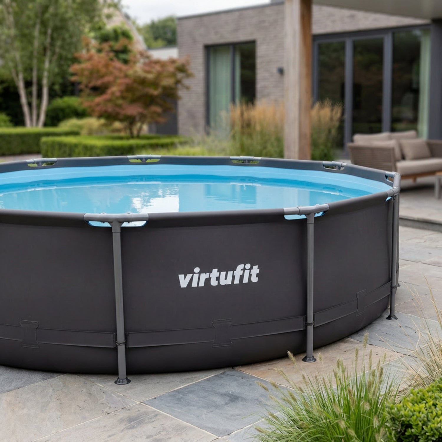 VirtuFit Rond Zwembad Ø244x 76 cm - Antraciet - Compleet pakket