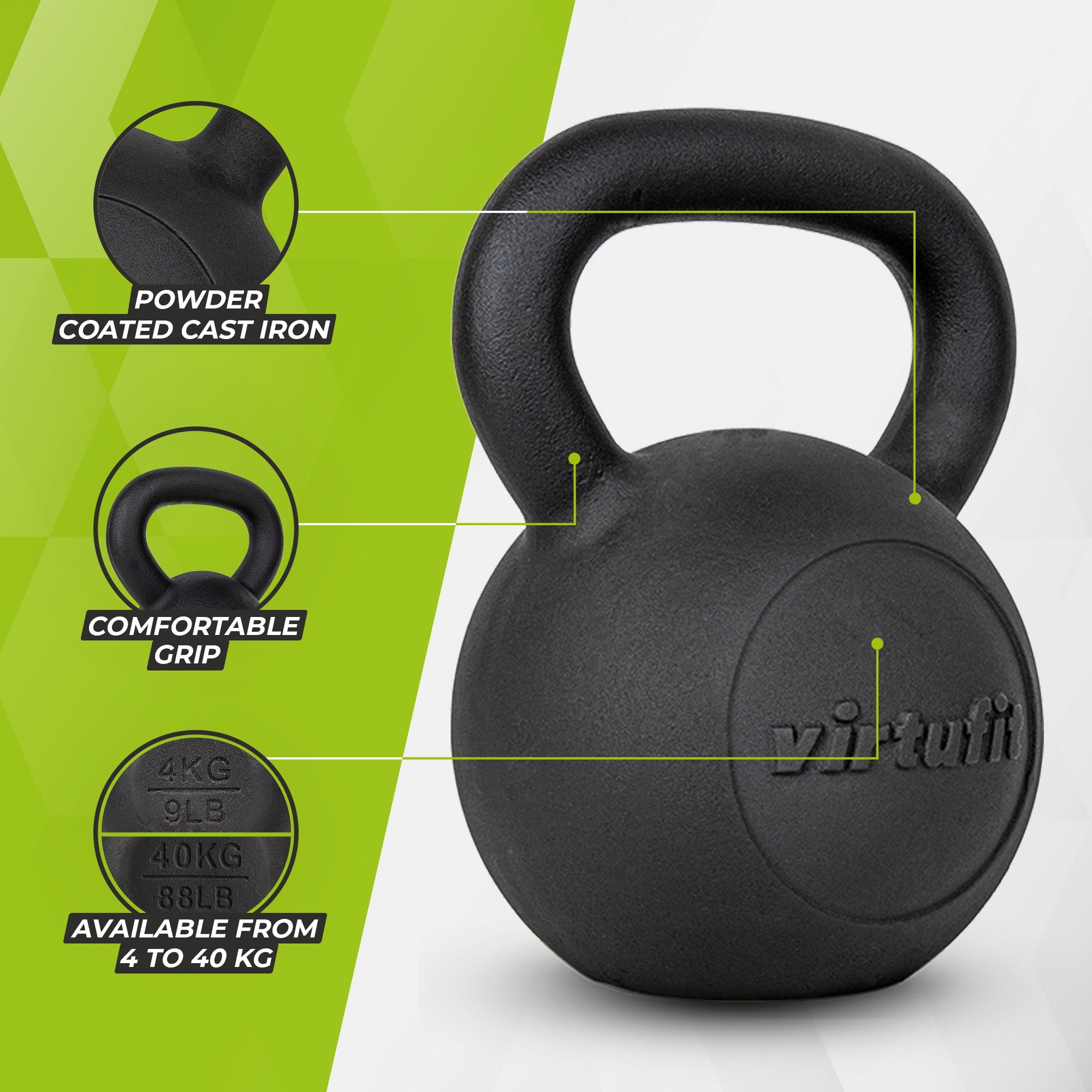 VirtuFit Kettlebell Pro - Kettle Bell - Gietijzer - 28 kg