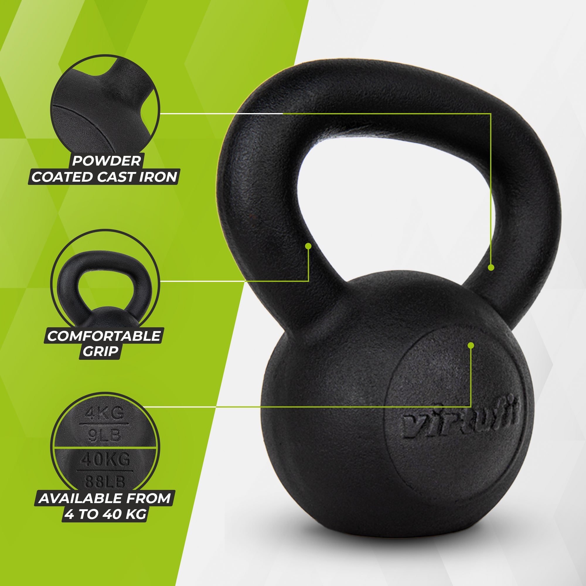 VirtuFit Kettlebell Pro - Kettle Bell - Gietijzer - 4 kg