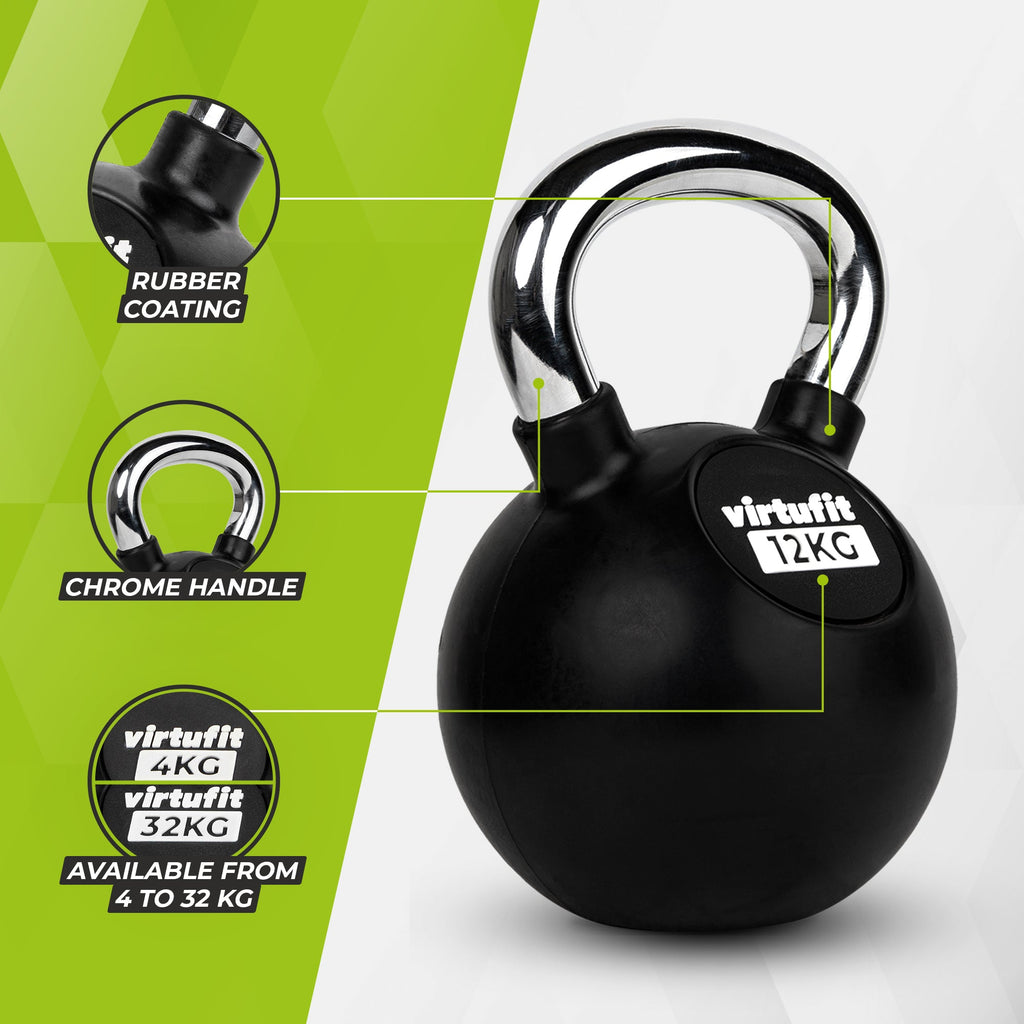 VirtuFit Kettlebell - Rubber/Chroom - 12 kg