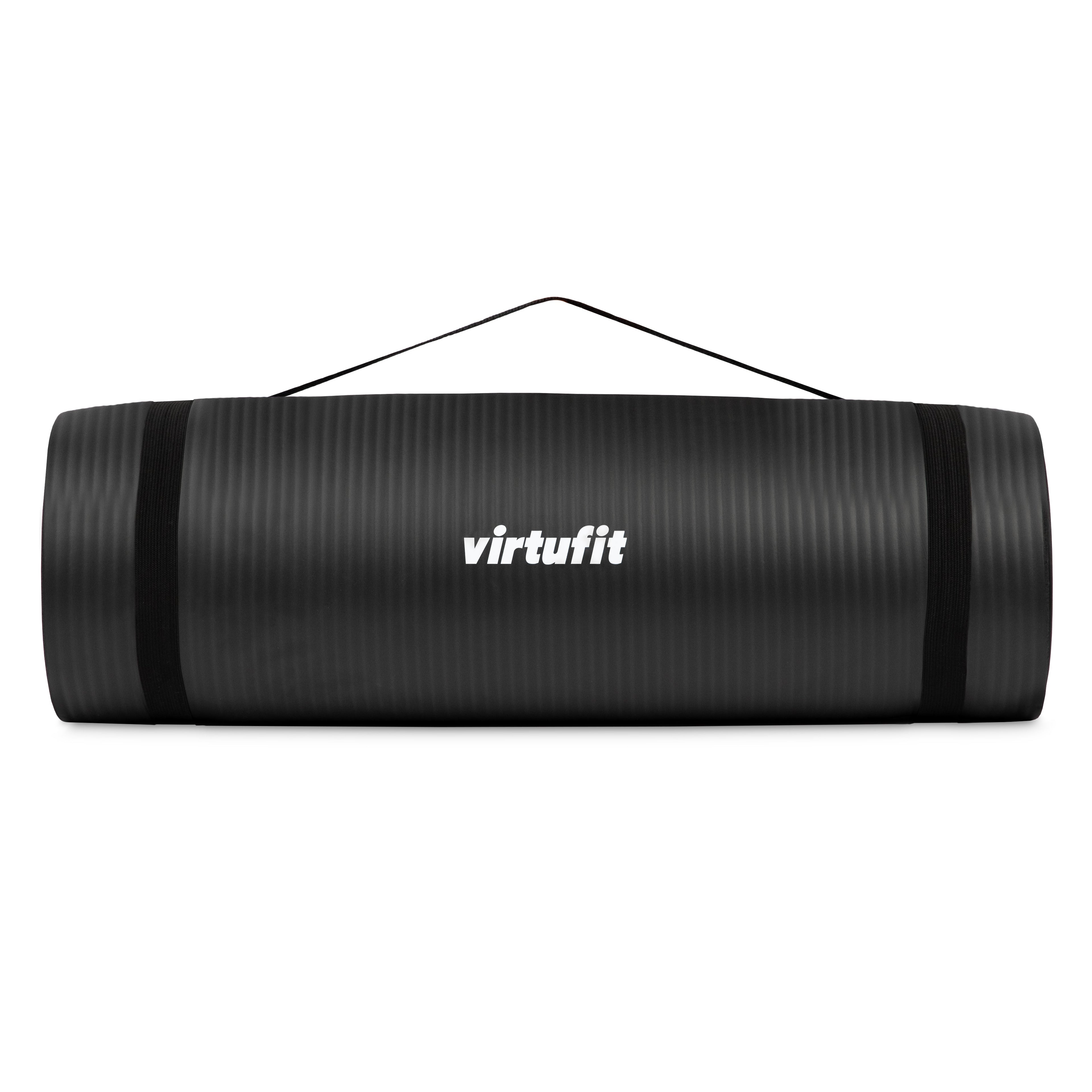 VirtuFit NBR Fitnessmat - 180 x 60 x 1,5 cm - Zwart - met Draagkoord - Gratis Trainingsvideo's