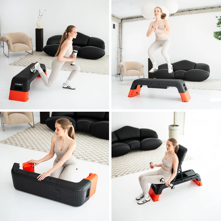 HMS Step de Fitness Réglable Pro - Stepper d'Aérobic - Noir/Orange