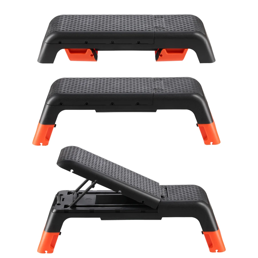 HMS Step de Fitness Réglable Pro - Stepper d'Aérobic - Noir/Orange