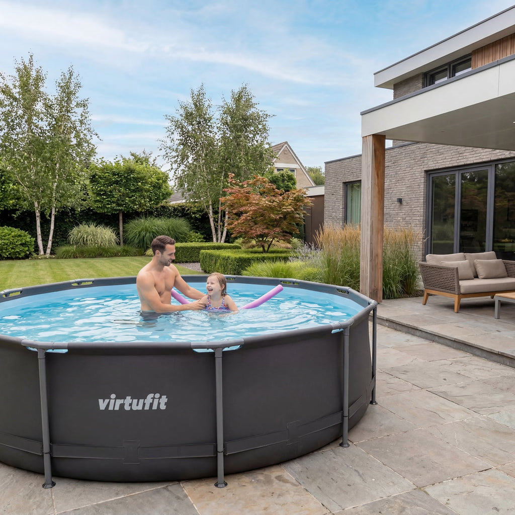 VirtuFit Rond Zwembad - Ø244 x 76 cm - Antraciet - Inclusief Filterpomp