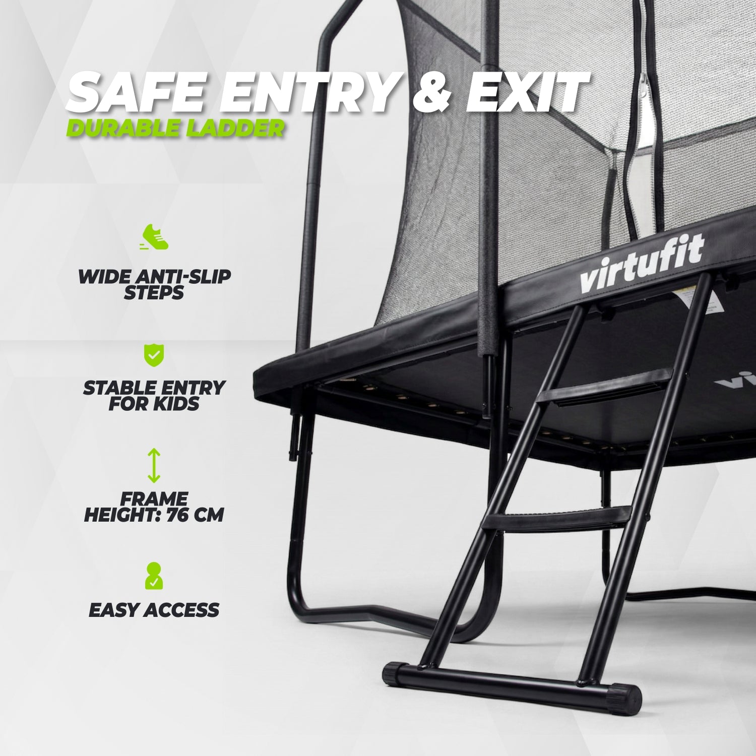 VirtuFit Premium Rechthoekige Trampoline met Veiligheidsnet - Zwart - 213 x 305 cm - Gratis trap