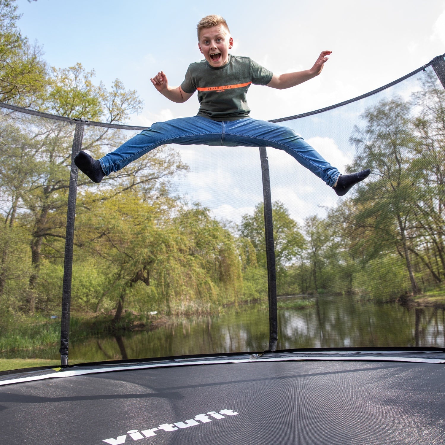 VirtuFit Premium Trampoline met Veiligheidsnet - Zwart - 305 cm