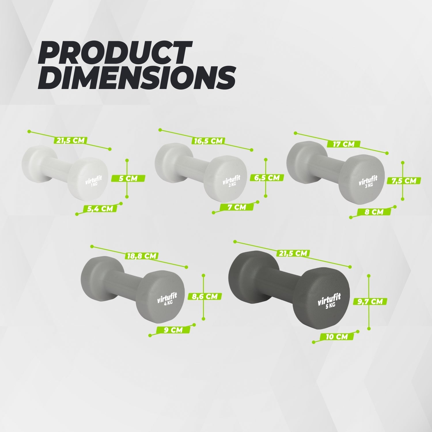 VirtuFit Vinyl Dumbbell Set Pro - 2 x 1 kg