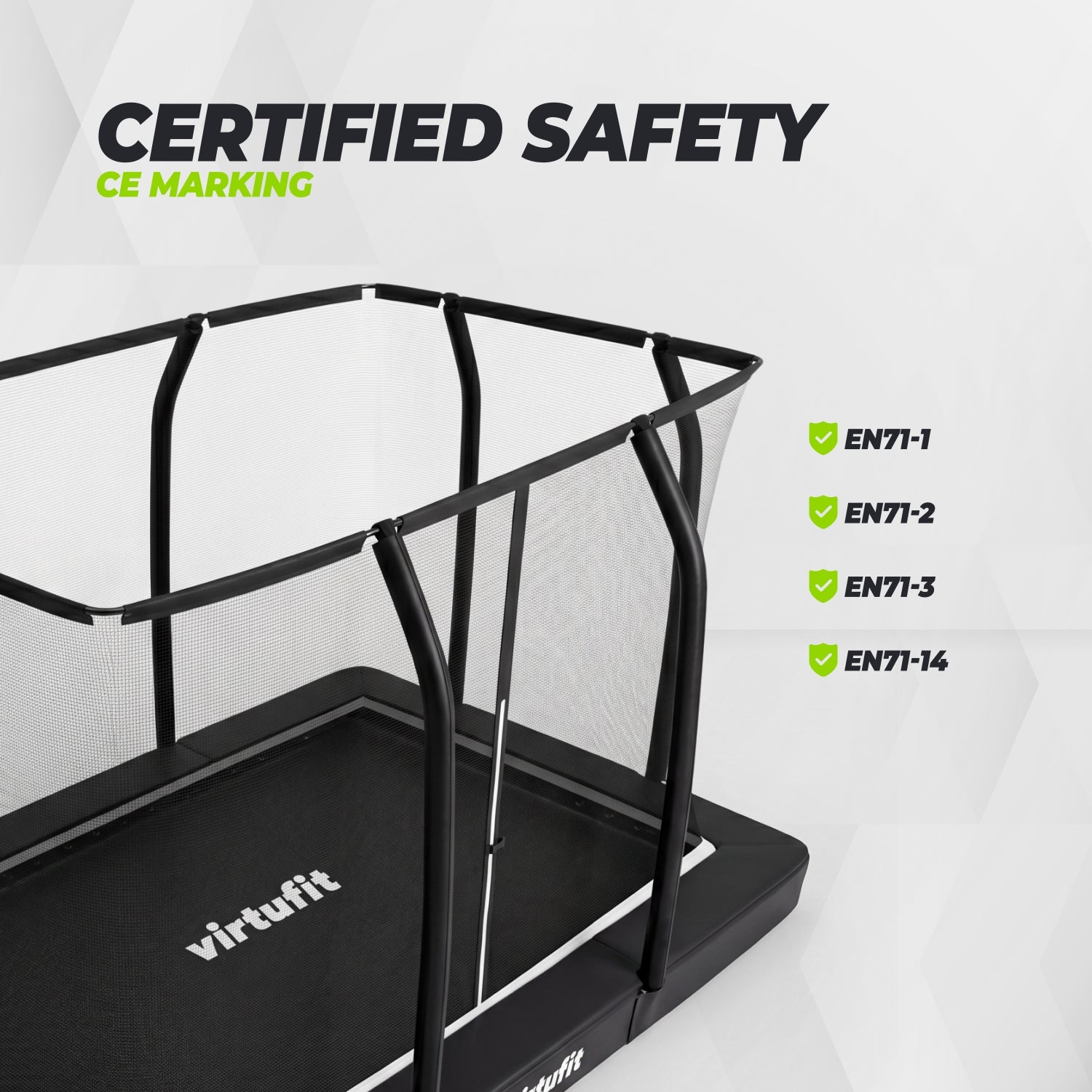 VirtuFit Premium Inground Trampoline avec Filet de Sécurité - Noir - 213 x 305 cm