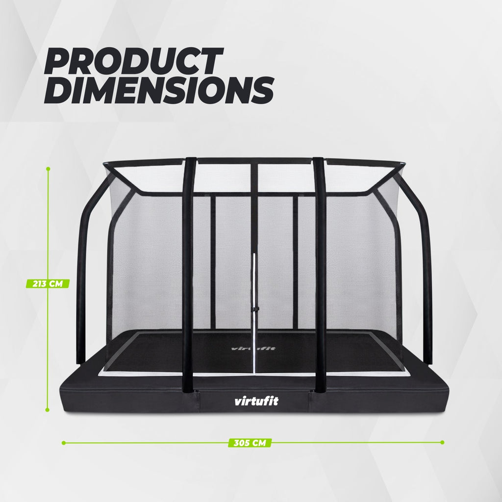 VirtuFit Premium Inground Trampoline avec Filet de Sécurité - Noir - 213 x 305 cm
