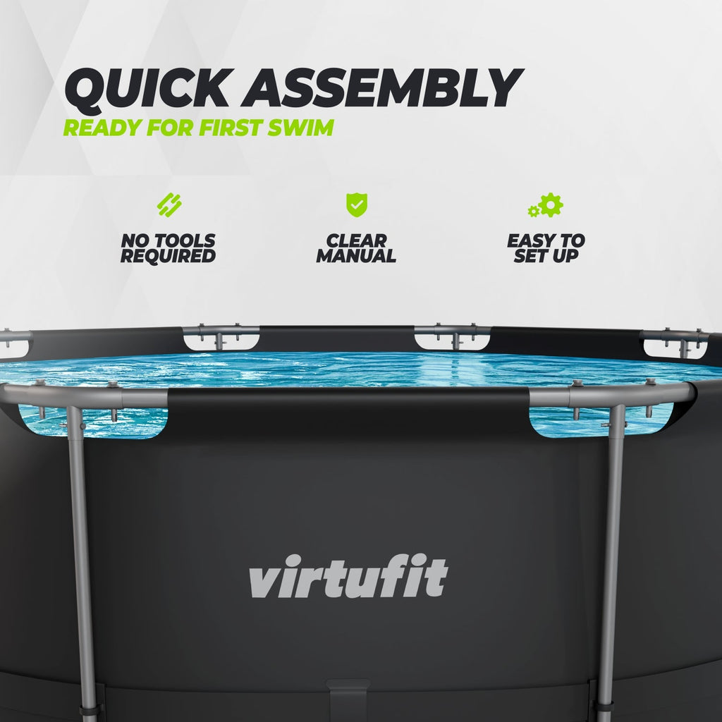 VirtuFit Rond Zwembad - Ø366 x 100 cm - Antraciet - Inclusief Filterpomp