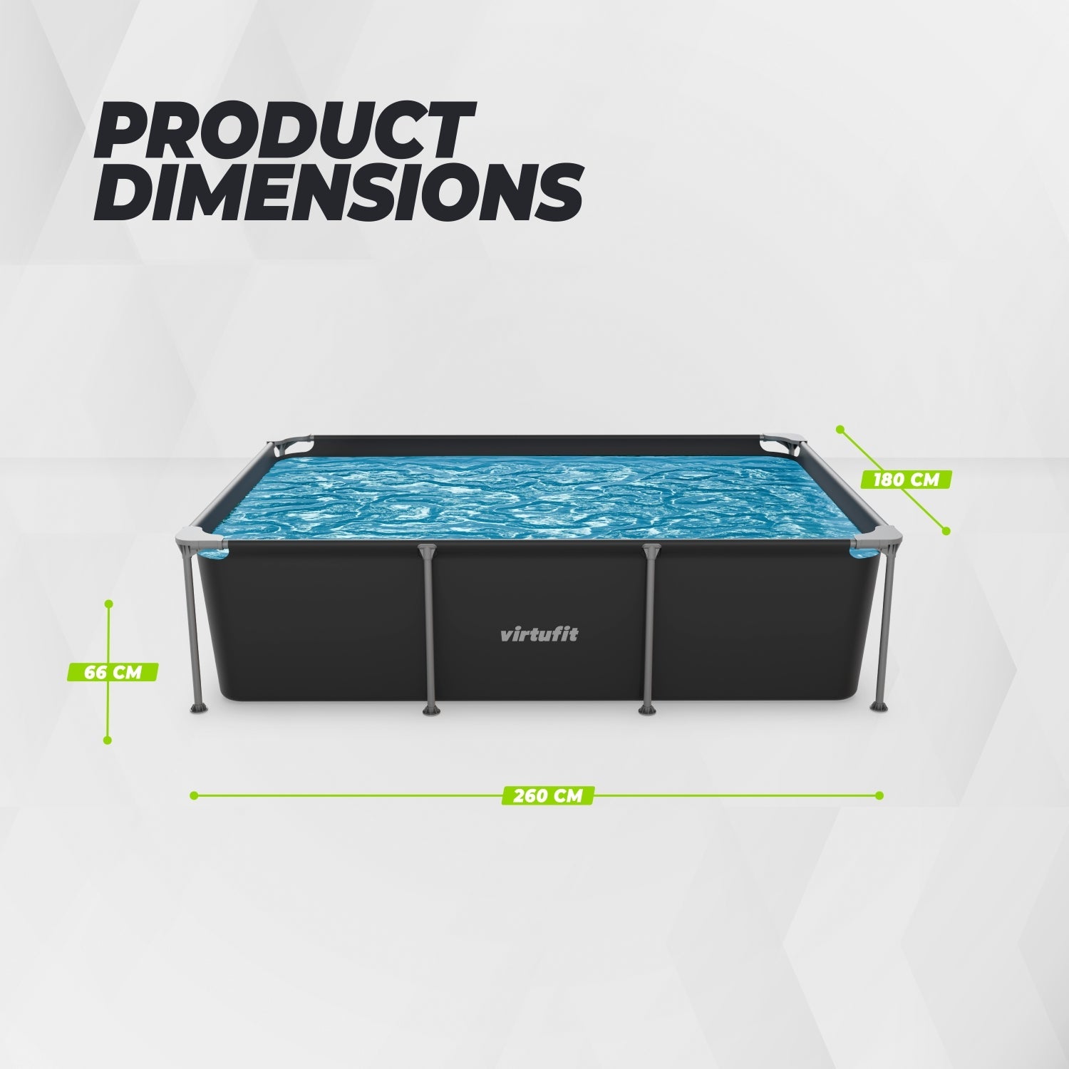VirtuFit Piscine Rectangulaire - 260 x 180 cm - Avec Pompe De Filtration