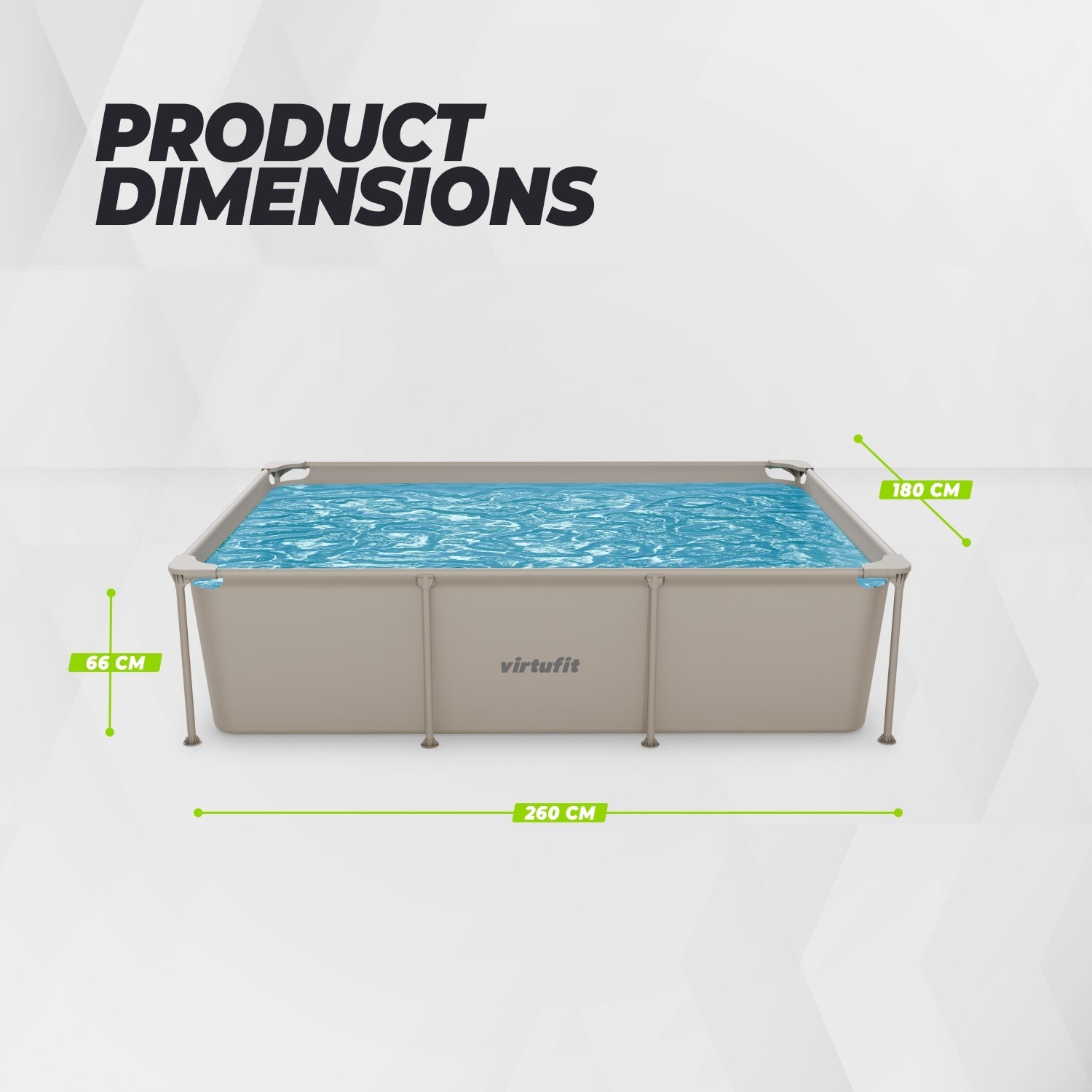 Piscine Rectangulaire VirtuFit - 260 x 180 x 66 cm - Beige - Pompe de filtration incluse
