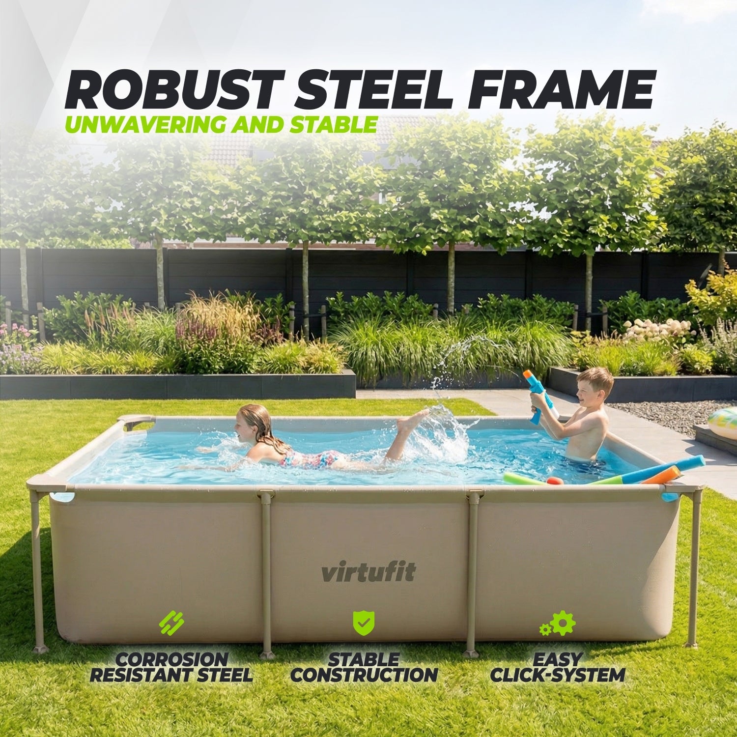 VirtuFit Rechthoekig Zwembad - 260 x 180 x 66 cm - Beige - Compleet Pakket