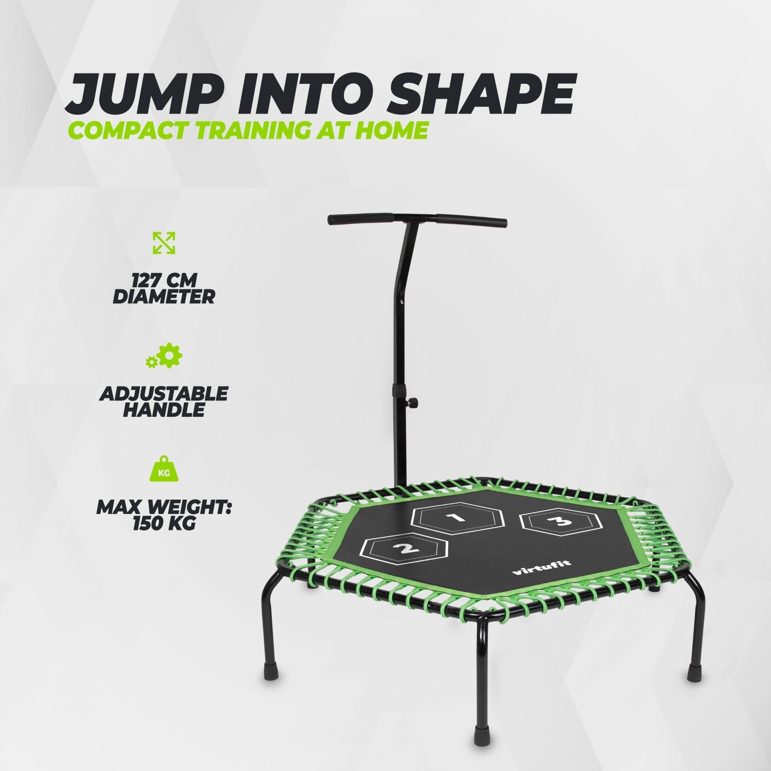 VirtuFit Fitness Trampoline Pro avec poignée - Noir - Hauteur réglable - 127 cm tapis de saut