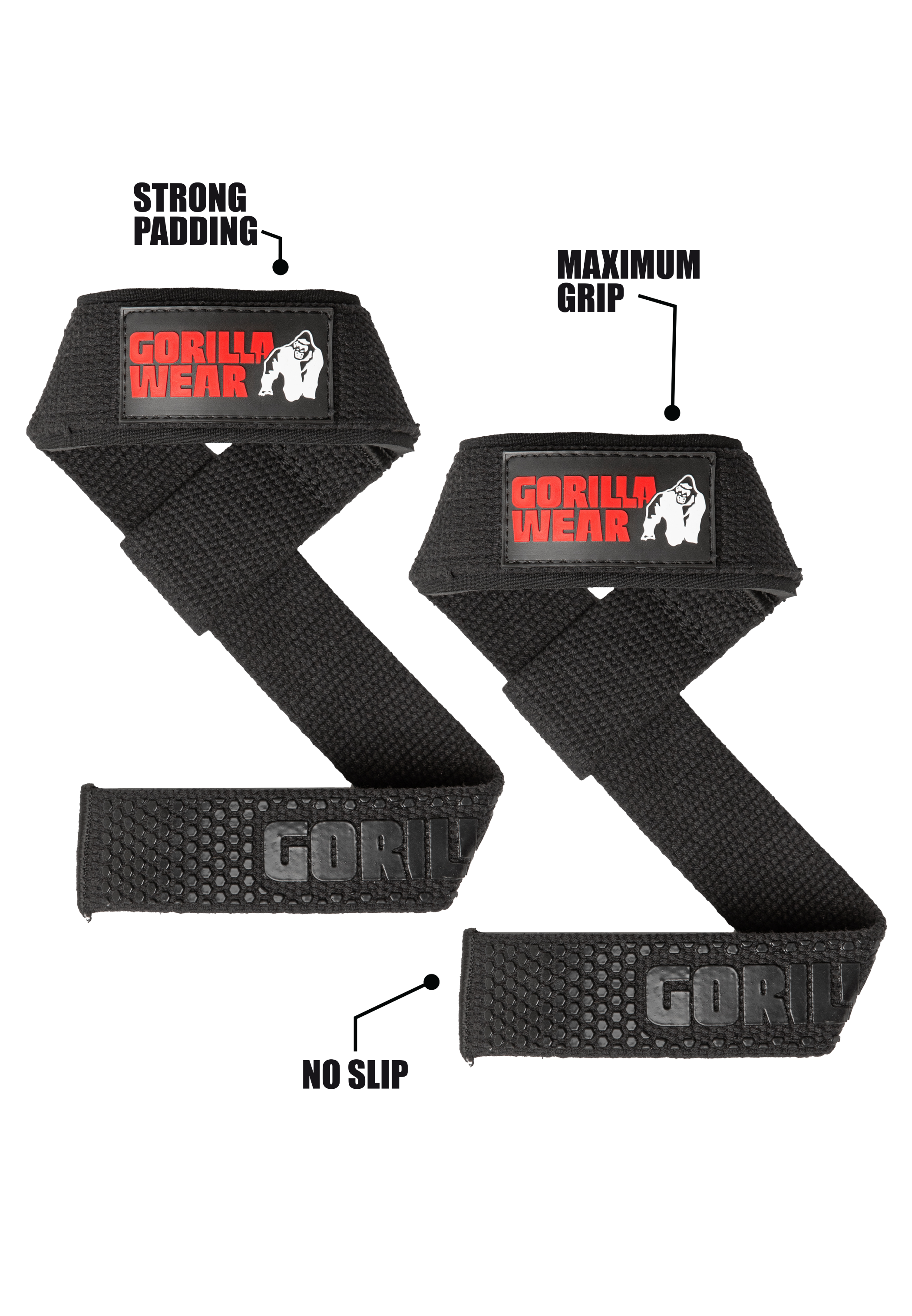 Gorilla Wear Sangles de Levage Rembourrées en Silicone - Noir