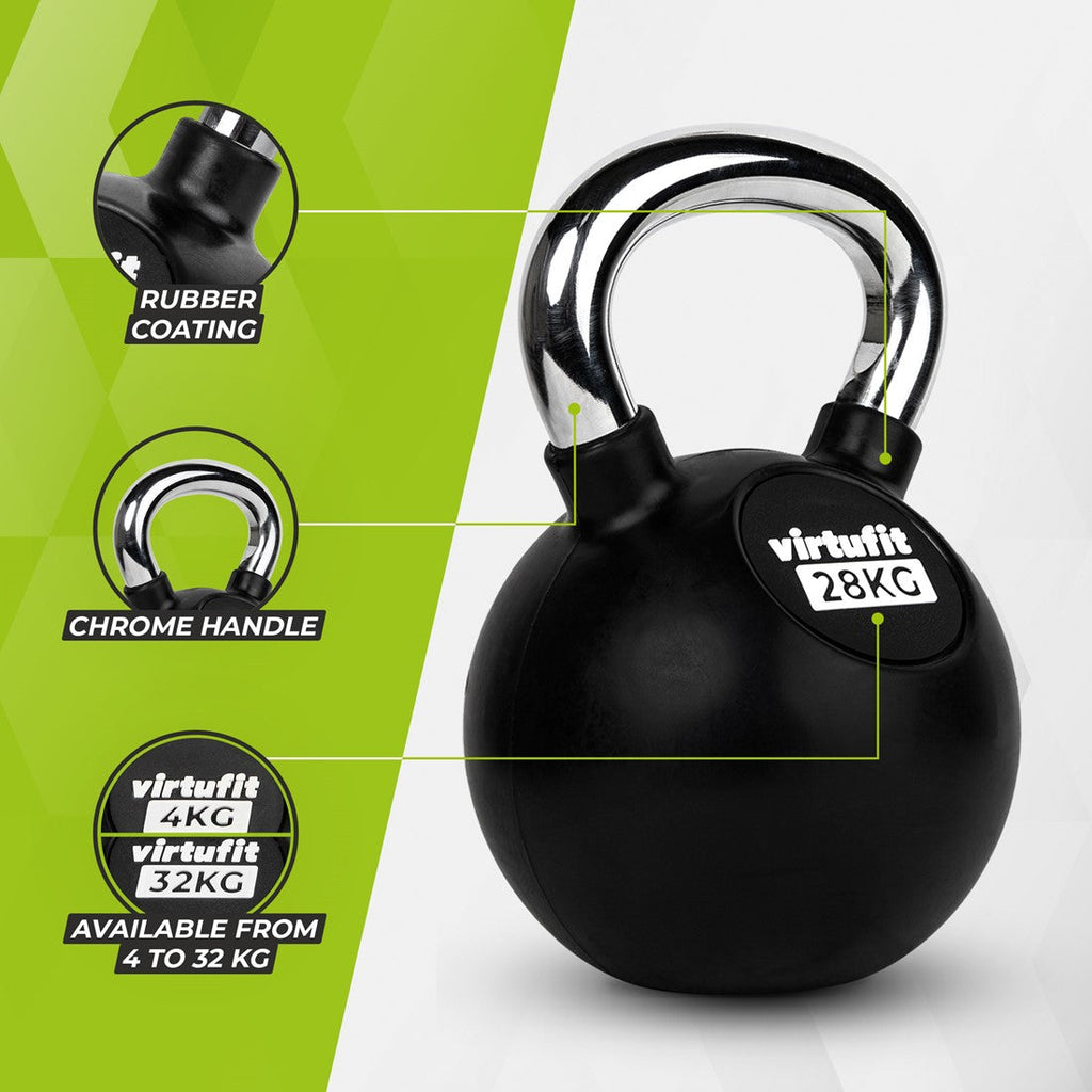 VirtuFit Kettlebell - Rubber/Chroom - 28 kg - Afhaal Deal