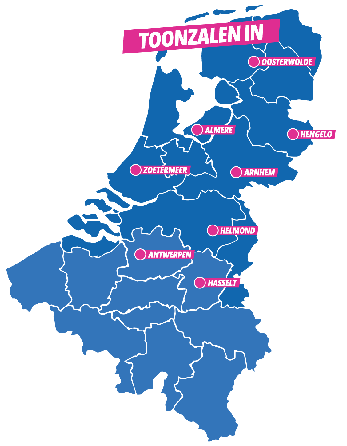 Kaart met showroom locaties